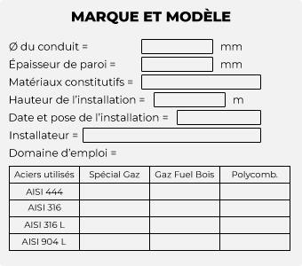 Plaque signalétique d'un tubage du conduit de fumée